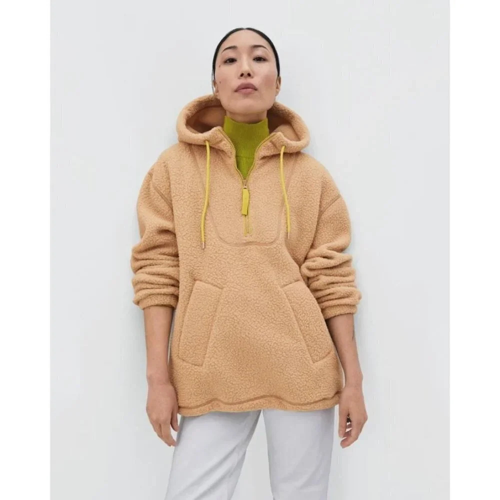 Everlane The ReNew Fleece Hoodie in Camel XSmall New Womens Teddy Pullover